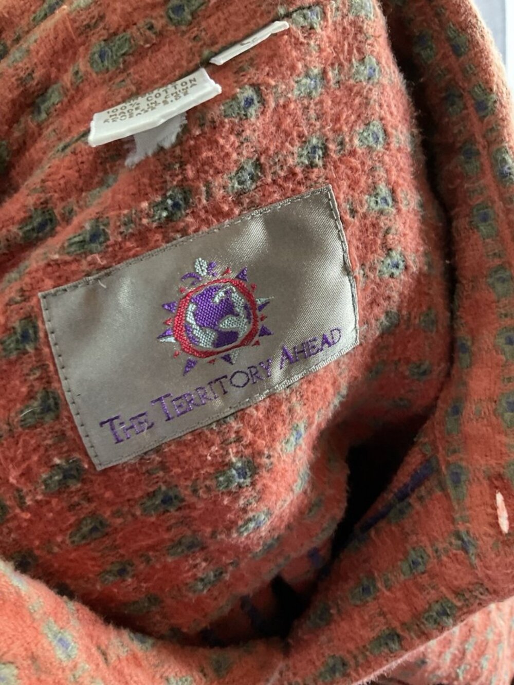 Territory Ahead Large Men’s Shirt Long Sleeve Rusty Orange & Green Heavy Woven - Picture 6 of 11